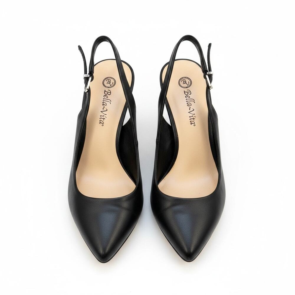 Bella Vita Black Leather Pointed Toe Kitten Heel Slingback Pumps Size 7 1/2